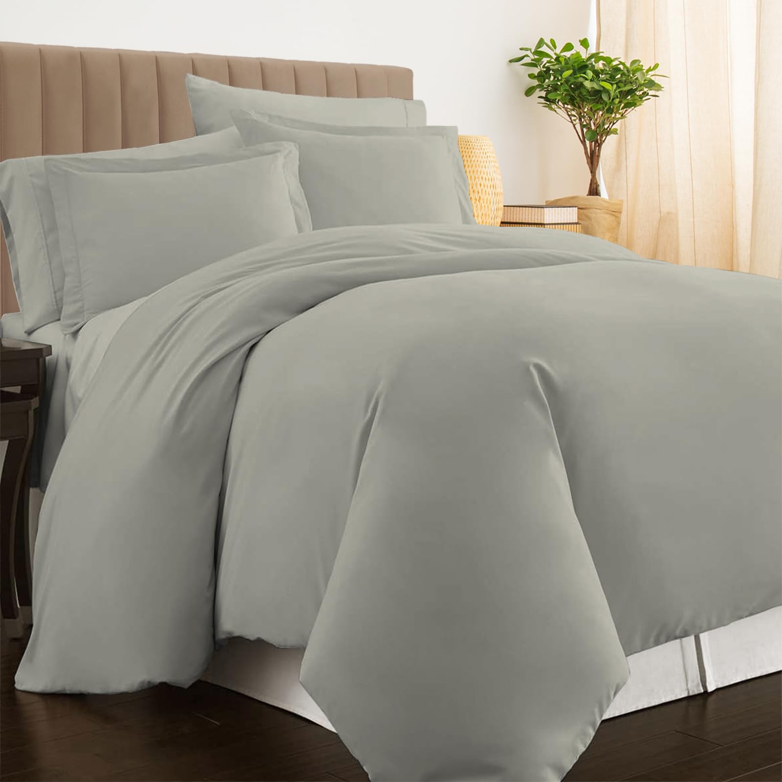 Pizuna Luxurios Cotton Double Duvet Cover Set Silver, 800 Thread Count 100% Long Staple Cotton Double Size Duvet Cover 200x200cm, Soft Sateen Quilt Cover with Button Closure (Double Duvet Cover)