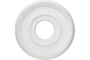 BULEVINA 12 Inch OD x 4inch ID White Ceiling Medallion Plate – PU Plastic Decorative Cover for Fan, Light Fixtures, Chandelier Canopies – Traditional, Retro, and Minimalist Home Lighting Replacement