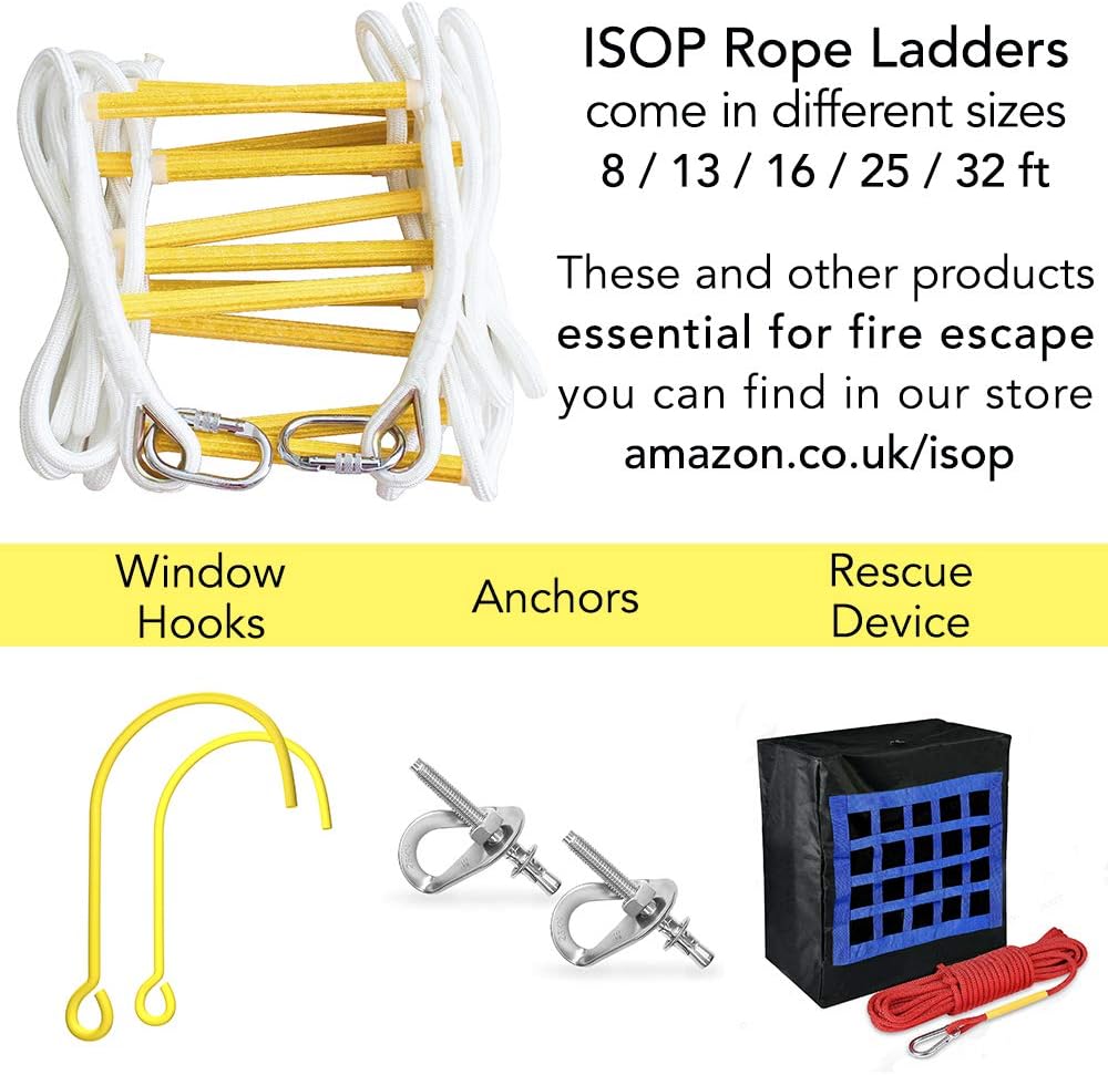 ISOP 4-Story Emergency Fire Escape Ladder - 32 ft (10m) with Safety Rope, Yellow - Image 5