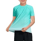 Haloumoning Boys Gradient Rash Guard Swim Shirt Short Sleeve UPF+ 50 Sun Shirts for Kids Rashguard Water Shirts