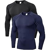 LWISMIL 2 Pack Men's Compression Shirts Long Sleeve Quick Dry Workout Athletic Base Layer T-Shirts Sports Undershirt