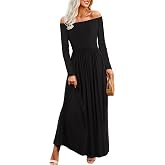 Amoretu Dresses for Women Long Sleeve Off Shoulder Maxi Flowy Casual Loose Plain Dress with Pockets