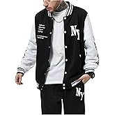 SOLY HUX Men's Varsity Jacket Color Block Letter Graphic Long Sleeve Baseball Jacket Bomber Coat