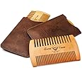 Menesia Wooden Beard Comb, 3 Pieces & Durable Cases for Men, Beard & Mustaches, Fine & Coarse Teeth, Brown Deer Design