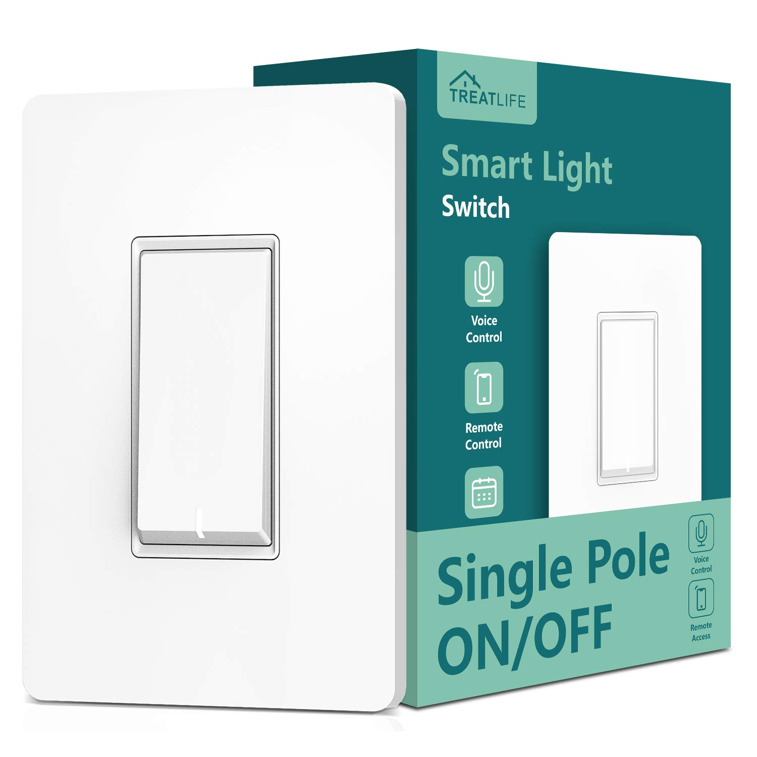 Photo 1 of TREATLIFE Single Pole Smart Light Switch, Neutral Wire Required, 2.4GHz Wi-Fi Light Switch, Smart Switch Works with Alexa and Google Home, Schedule, Remote Control