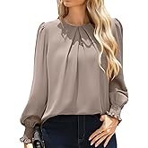 Kate Kasin Womens Dressy Business Casual Tops, Pleated Long Sleeve Shirts, Office Work Blouses