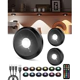 Tedmos 2400mAh Rechargeable Puck Light with Remote, RGB Under Cabinet Light | 15 Color Changing, USB-C, Timer, Tap Control, Magnetic Stick On Display Shelf Lighting for Closet Kitchen Cupboard Bookshelf