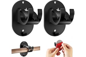ZELVOT 2 PCS No Drill Curtain Rod Brackets, Curtain Rods No Drilling Self Adhesive Curtain Rod Holder Hooks, Nail Free Adjustable Curtain Rod Holders for Bathroom Kitchen Apartment (2 PCS, Black)