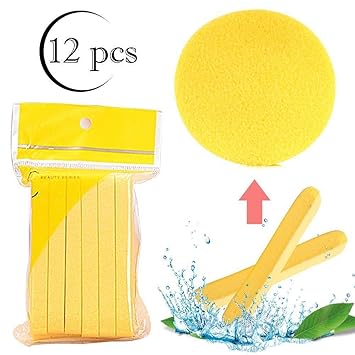 CETC Cleaning Wash Puff Sponge 12Pcs Stick Face Cleansing Pad Soft, Yellow