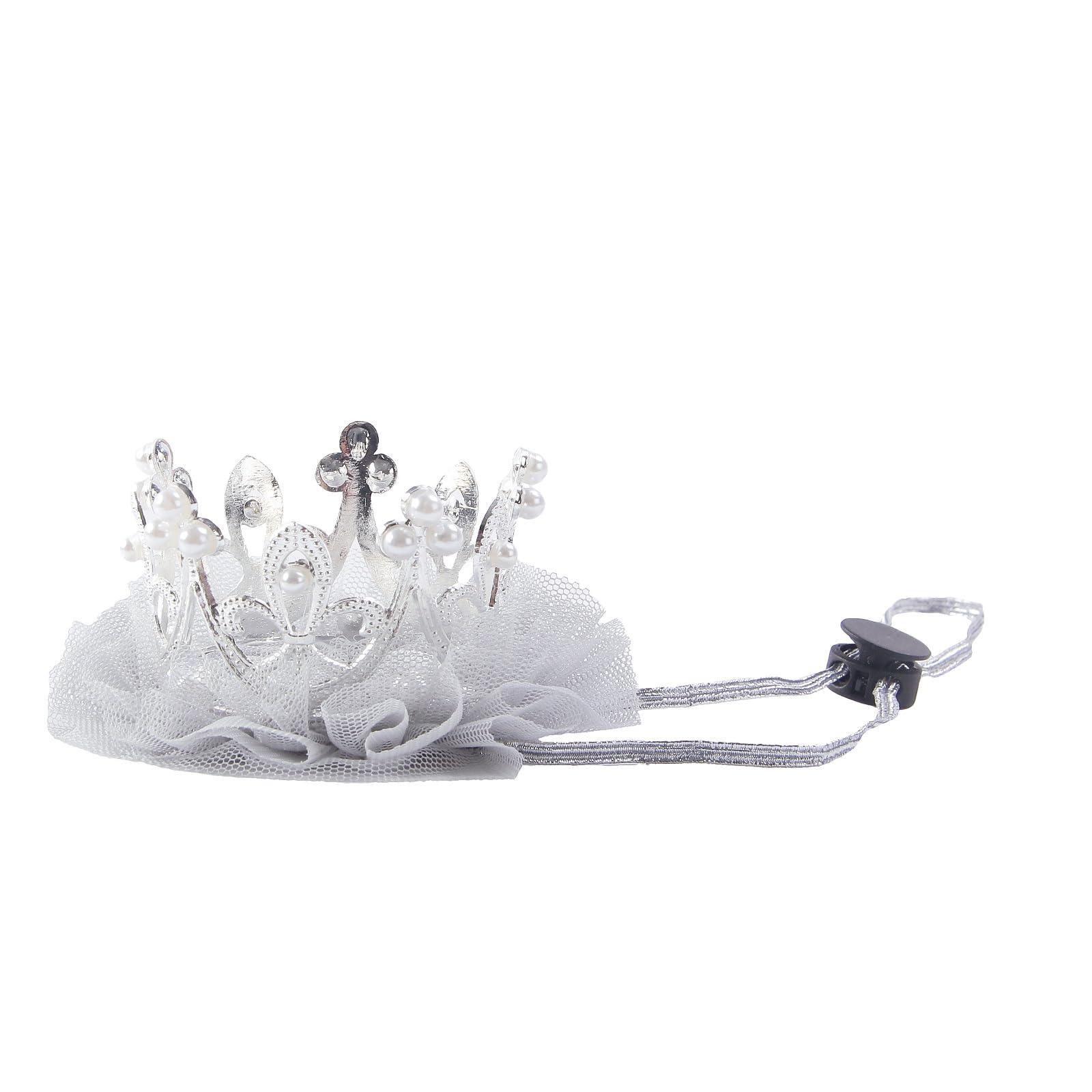 Nishine Gold Silver Crown Headband for Dog Cat - Pink Tulle Mesh Tiara Pet Hair Band Hat Party Costume (Silver)
