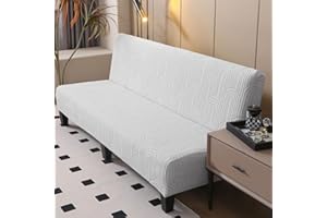 Hixingo Stretch Armless Futon Cover, Futon Mattress Cover Soft Futon Covers with Elastic Bottom, Solid Color Jacquard Futon Slipcovers Washable Futon Couch Cover (Small (47-59"),Light Gray)