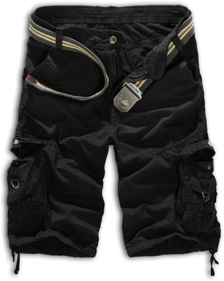 Calsky Mens Casual Slim Fit Cotton Solid Multi-Pocket Cargo Camouflage Shorts