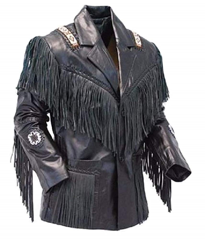 LEATHERAY Men's Fashion Western Genuine Cowboy Jacket Native American Wears Fringed & Beaded Jacket 