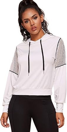 fishnet drawstring hooded sweatshirt