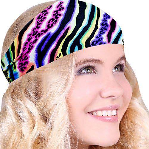 FUN &amp; FUNKY Work Out Headbands! SUPER FUN! Multi Zebra - Choose From Over 30 Best No Slip Printed Headbands Stretchy One Size Fits Most Made in USA by Mom &amp; Daughter:)