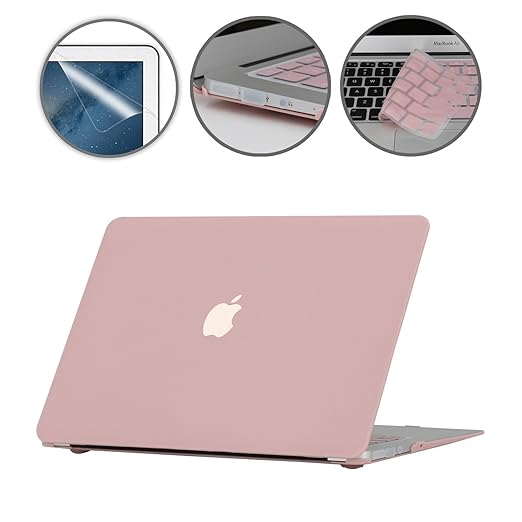 i-Buy Gummierte Harte Schutzhülle Hülle für Apple Macbook Air 13' (13,3 Zoll) + Schutzfolie + Silikon Tastaturschutz + Anti-S