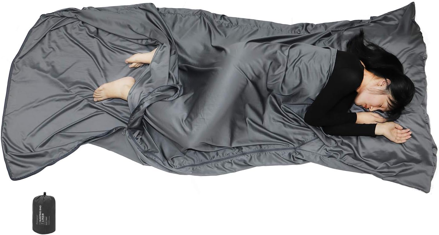 Browint Premium Sleeping Bag Liner with All Around Two-Way Zippers, 87"x41" Extra Wide Sleeping Sack for Hotel, Breathable Lightweight Travel Sheet, Multifunctional Bed Sheet for Camping, All Seasons