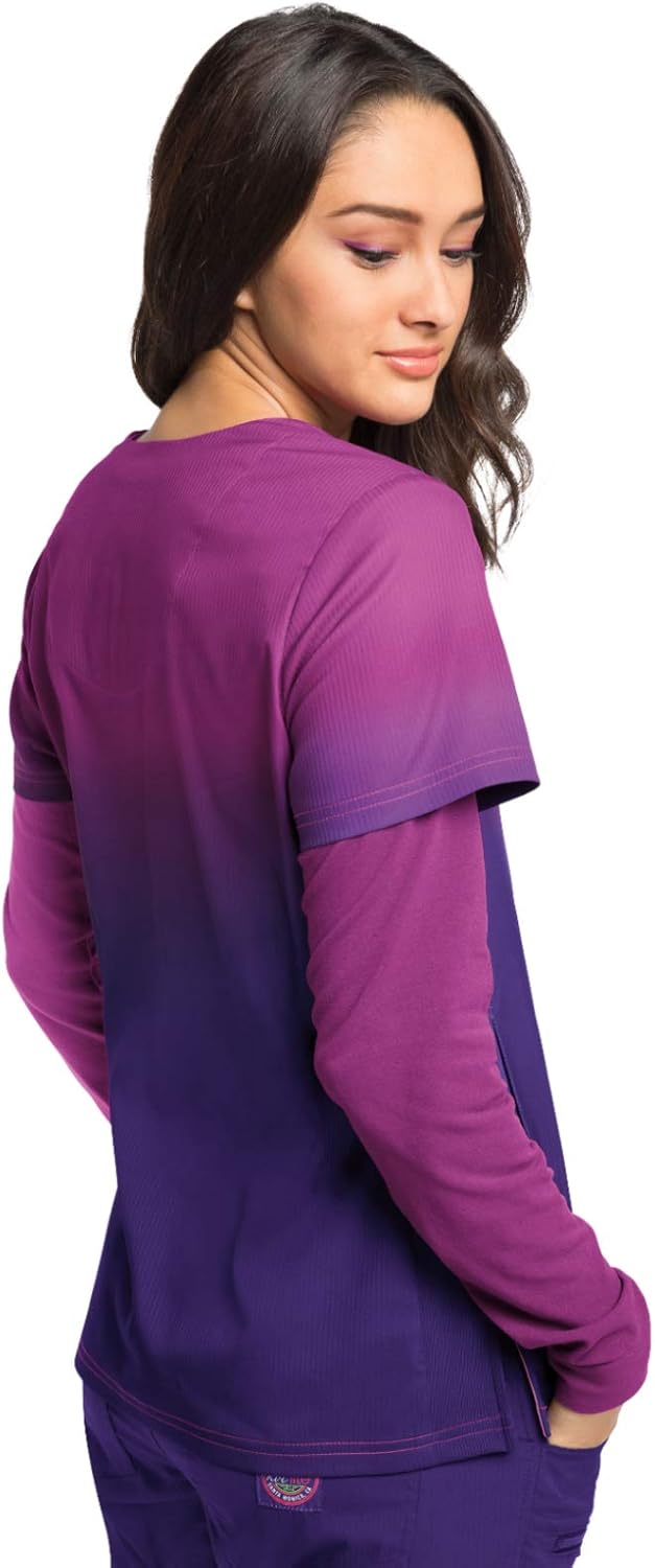 KOI Lite Zip Pocket Ombre Reform Scrub Top for Women: Clothing