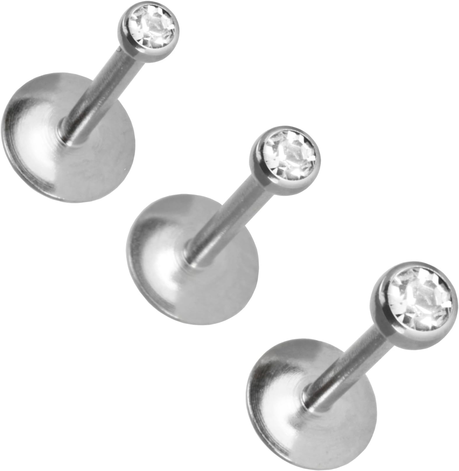 Pack of 3-16g 1/4 (6mm) Clear Jeweled Triple Forward Helix Piercing Jewelry-Steel Labret Studs