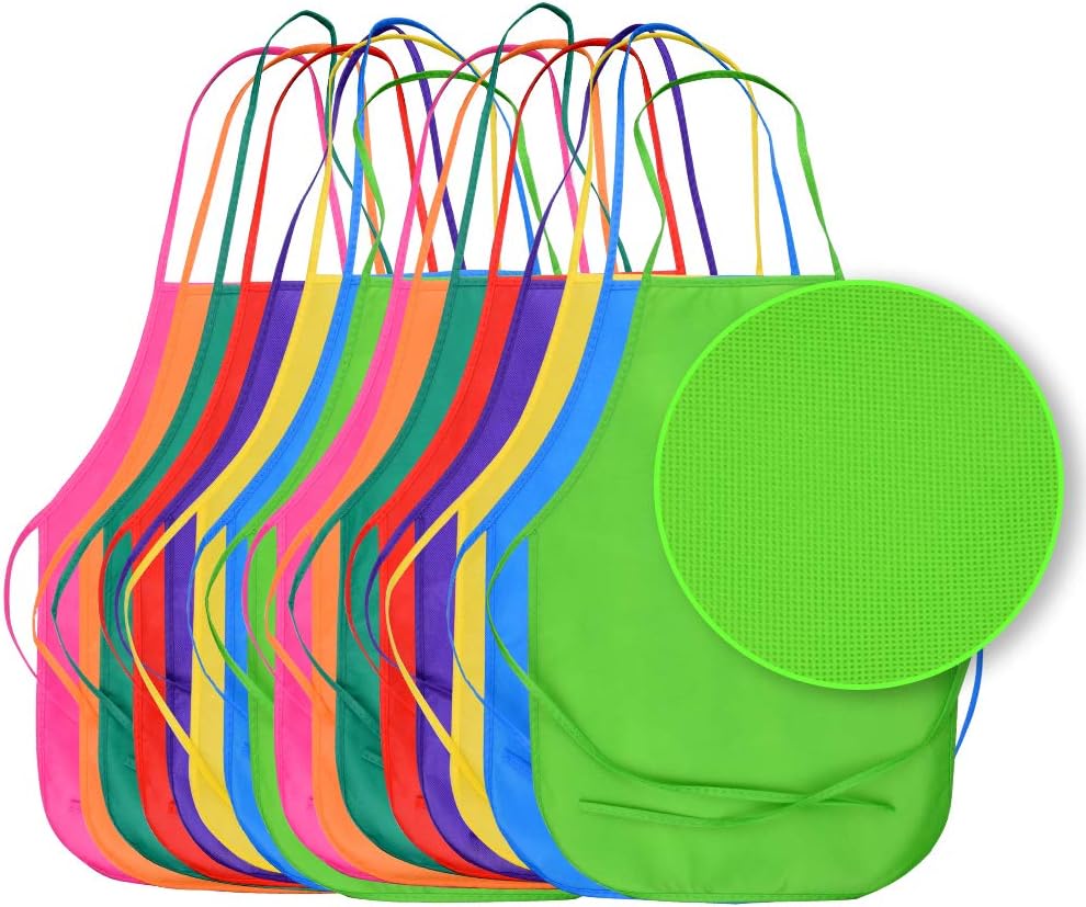 Onepine 16 Pieces 8 Colors Fabric Aprons Painting Aprons Children's Art Smock for Kitchen, Classroom, Painting Activity