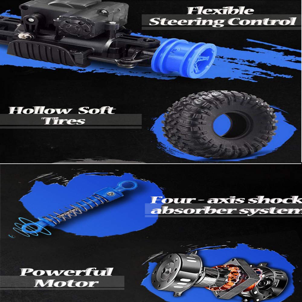 Cherry 2.4GHZ 1:18 Remote Control Car, 4WD RC Rock Crawlers Double Motors Drive Bigfoot Cars Climbing Off Road Vehicle Toy RC Car Blue Color