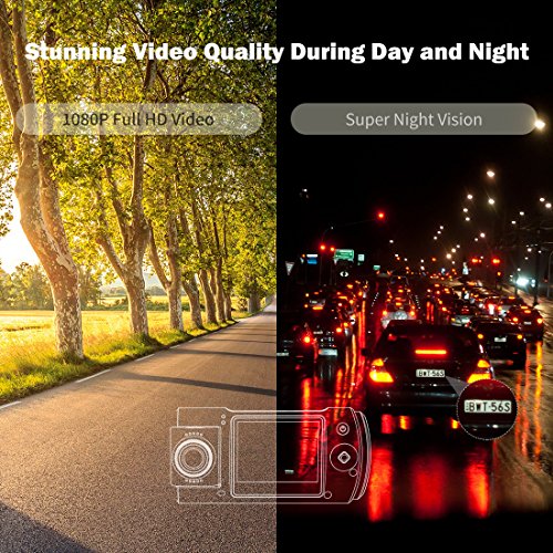 Dash Cam, Trekpow by ABOX HD 1080P Car DVR Dashboard Camera with 180°Rotation for Front and Cabin, 2" LCD, 170°Wide Len, Night Vision, G-Sensor Lock, Loop Recording, Motion Detection, Parking Mode