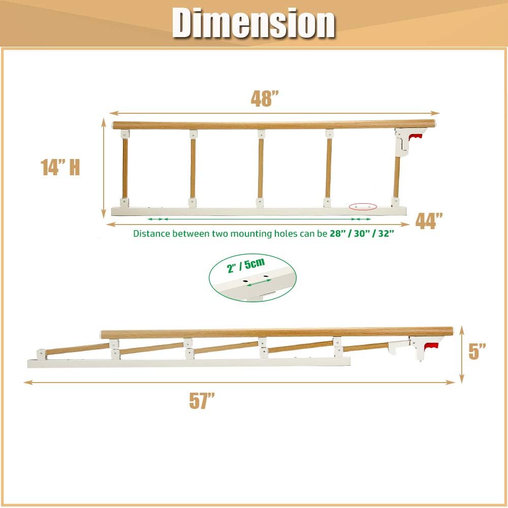 Bed Rails for Elderly Adults Portable Grab Bar Hand Rail Fold Down Assist Handle Bed Cane Medical Hospital Sides Rails Guard Home Care Handicap Safety Assistance Devices (47inch Long): Kitchen & Dining