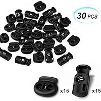 uxcell 6pcs Plastic Spring Cord Locks Stopper Shoelaces Bags Black #2 Double Hole Rope Toggle Fastener for Drawstrings Clothing
