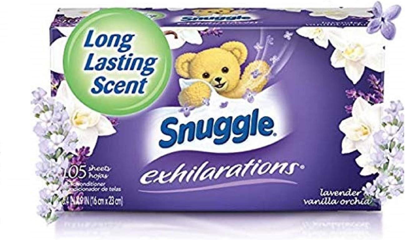 Snuggle Exhilarations Fabric Softener Dryer Sheets, Lavender & Vanilla Orchid, 105 Count, 2 Pack