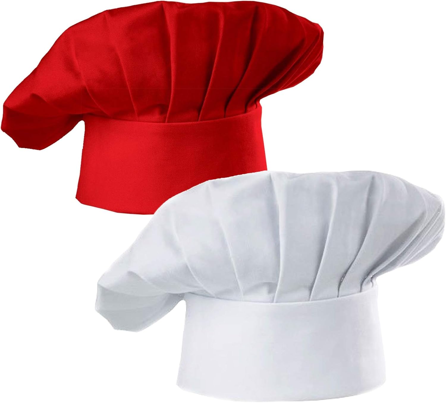 Hyzrz Chef Hat Set of 2 Pack Adult Adjustable Elastic Baker Kitchen Cooking Chef Cap, White, Red