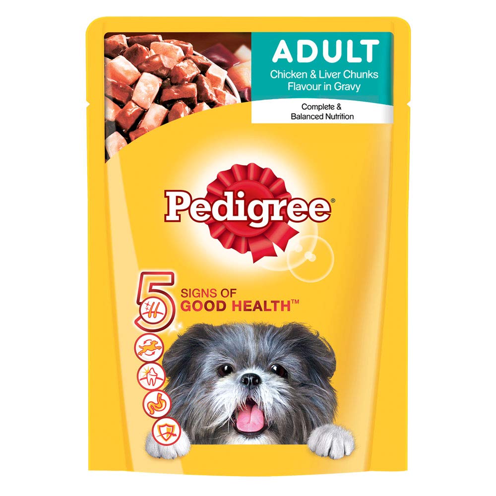 Pedigree Wet Dog Food, Chicken & Liver Chunks for Adult Dogs 80g At