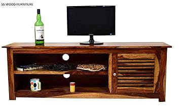 SS WOOD Furniture Solid Wood TV Entertainment Unit (Natural Teak Finish)