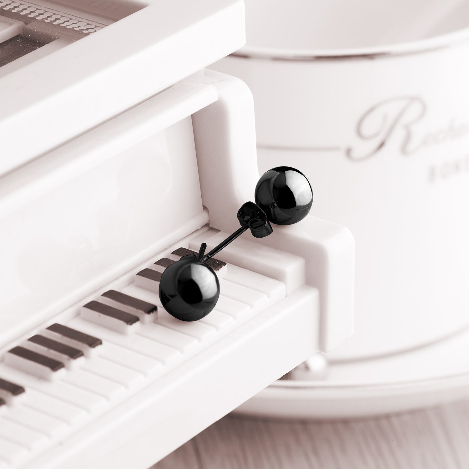 UHIBROS 316L Surgical Stainless Steel Round Ball Studs Earrings 5 Pair Set Assorted Sizes (Black)