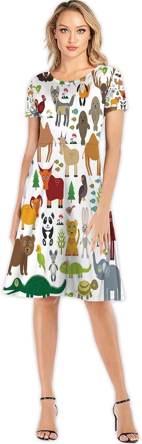 C COABALLA Eudyptes chrysocome Pinguino Delle rocce Girl's Round Neck Flowy Maxi Dresses,098728 for Beach,S