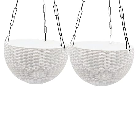 Oshi Greens Plastic Pot with Hanging Chain, White, 8