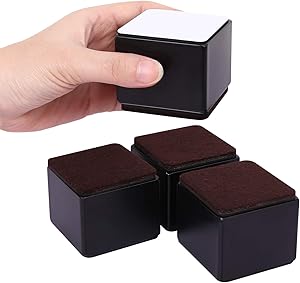 AIRUJIA Self Adhesive Bed and Furniture Risers – Square Elevator up to 2” Per Riser and Lifts up to 20,000 LBs - Protect Floors and Surfaces – Durable Solid Steel and Felt Pad Beneath – 4Pack Black