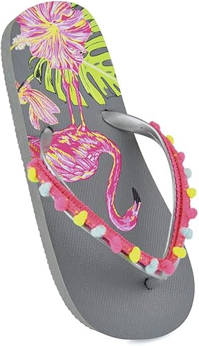Amazon Com Girls Kids Flamingo Flip Flops With Pom Pom Sandals