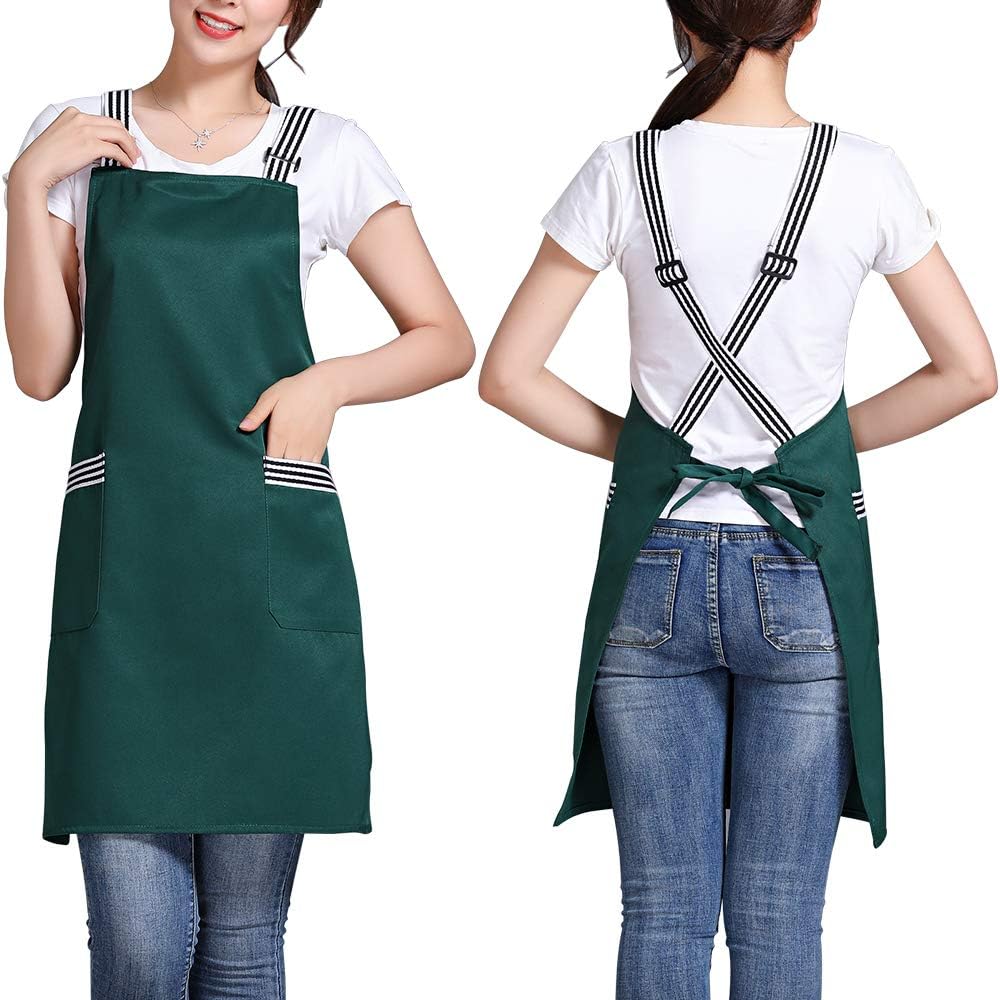 Amytalk Cross Back Aprons for Women Men With 2 Large Pockets Adjustable