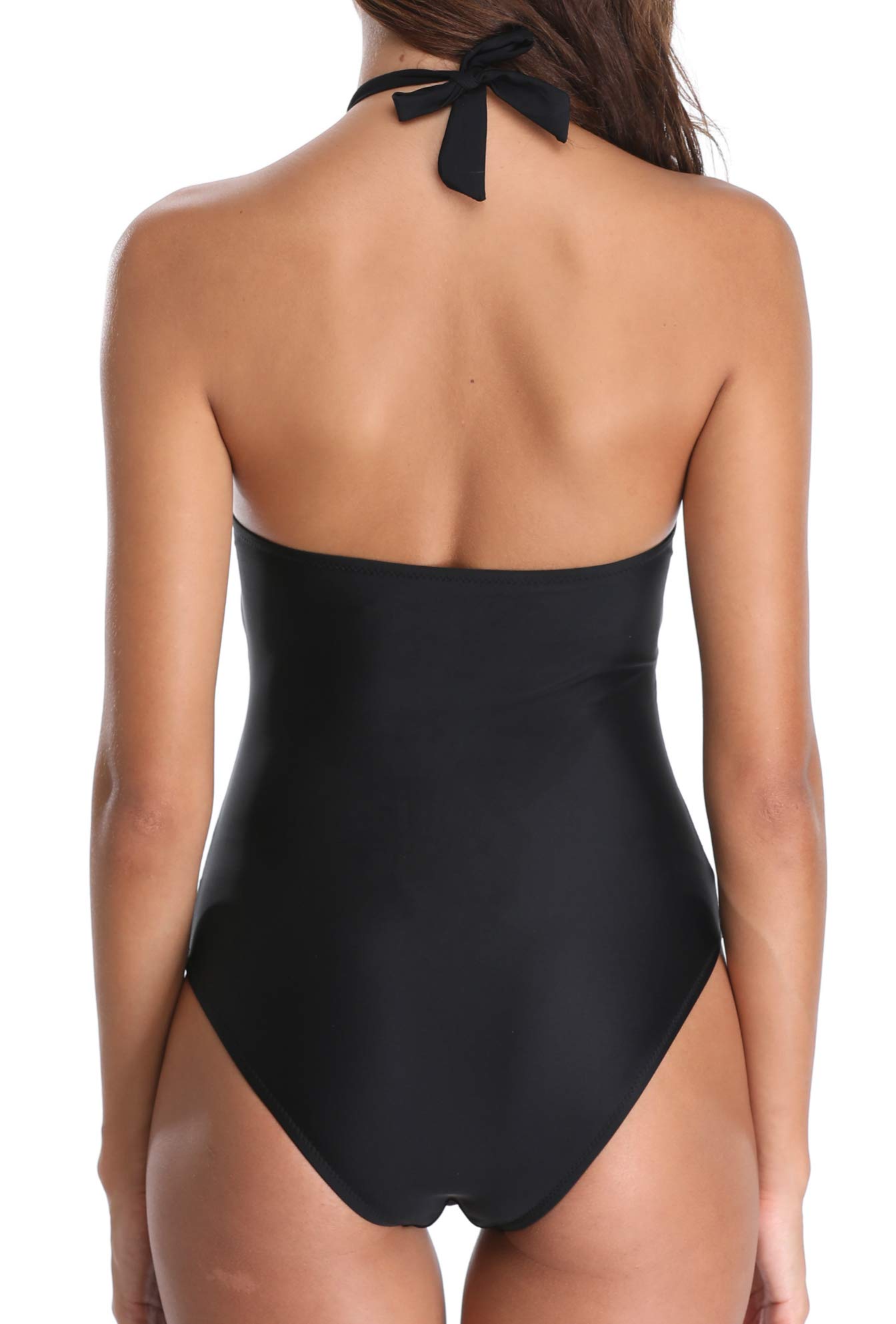 Yonique One Piece Halter High Neck Hollow Out Monokini Swimsuit Tummy Control Bathing Suit Black XL