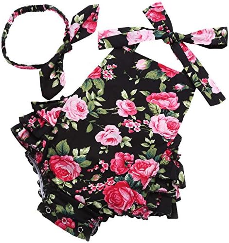 Fubin Baby Girl's Floral Ruffles Romper Summer Clothes,black3,0-6 Months(Size S)