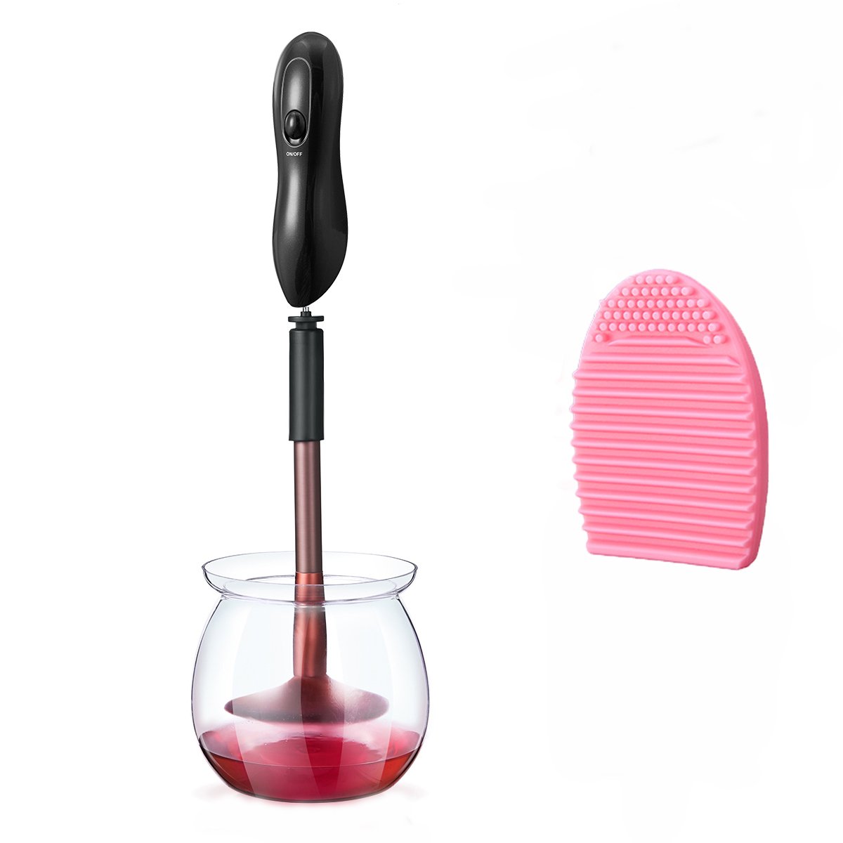 Makeup Brush Cleaner, Electric Makeup Brush Cleaner and Dryer for All Size Makeup Brushes with 8 Different Rubber Collars, Clean and Dry in Seconds (Black)