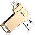MFi Certified 512GB Flash Drives 3.0 High Speed 3ni1 USB Stick External Storage for iPhone/PC/iPad/Android/More Devices for Photos and Videos Transfer Storage Backup(512-Gold)