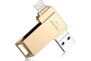VACKIIT MFi Certified 128GB Flash Drives 3.0 High Speed 3ni1 USB Stick External Storage Compatible for iPhone/PC/iPad/Android/More Devices for Photos and Videos Transfer Storage Backup(Gold)