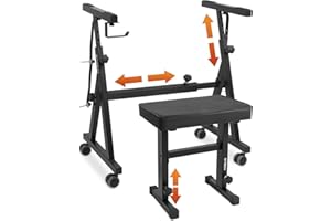 STRICH Piano Keyboard Stand Stool Set, Portable Heavy Duty Stand for 54-88 Key Electric Digital Pianos & Adjustable Piano Ben