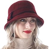 Women Elegant Winter Wool Bucket Hat 1920s Vintage Cloche Bowler Hats