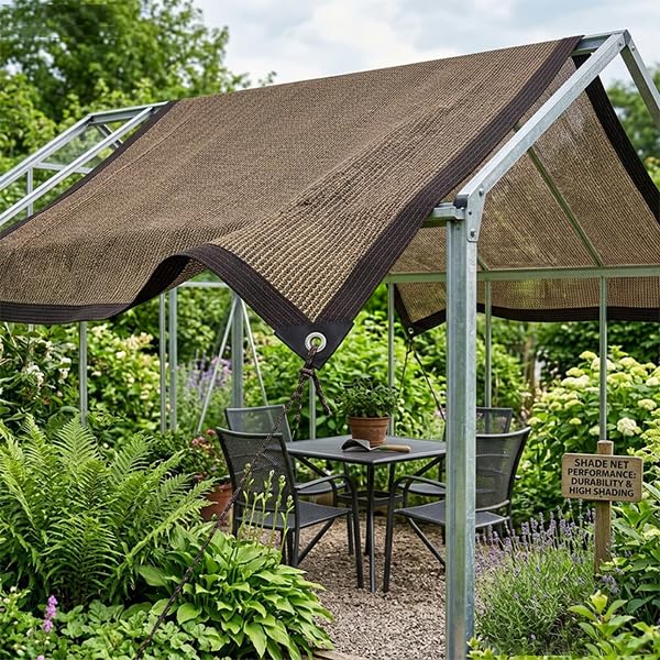 Sun Protection Netting, 80% UV Shade Fabric, Windproof Greenhouse Shade Cloth for Plant Cover/Greenhouse/Pet House/Garden/Pergola/Patio Lawn (Brown, 3 x 6 m)