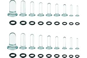 18PCS Glass Ear Plugs, 14G-1G Ear Stretching Kit, Single Flare Glass Plugs with O-Rings for Ear Expand, Black Gauges for Ears