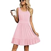 LILBETTER Women's Summer Casual U Neck Sundresses Pleated Knee Length Sleeveless Tank Dress