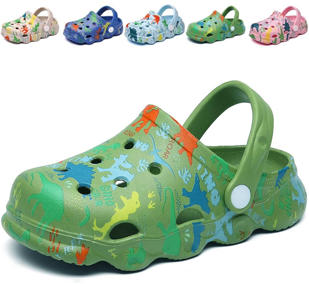 Photo 1 of Fadezar Kids Cartoon Clogs Boys Girls Toddler Dinosaur Garden Shoes Slip On Beach Pool Shower Slide Sandals Green 11.5-12 little kids