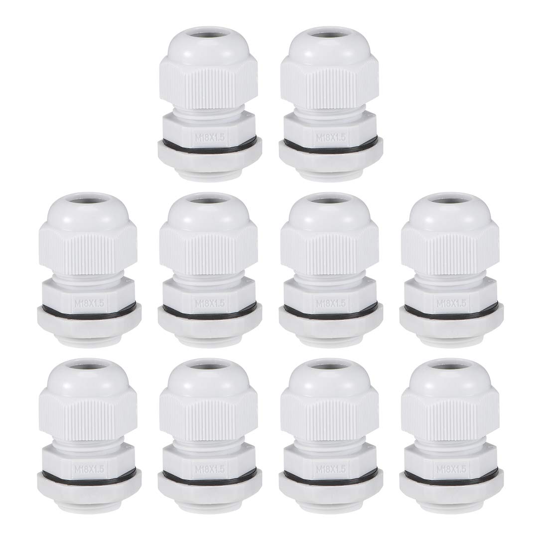 sourcing map M18x1.5 Cable Gland 5mm-10mm Wire Hole Waterproof Nylon Joint Adjustable Locknut with Washer White 10pcs